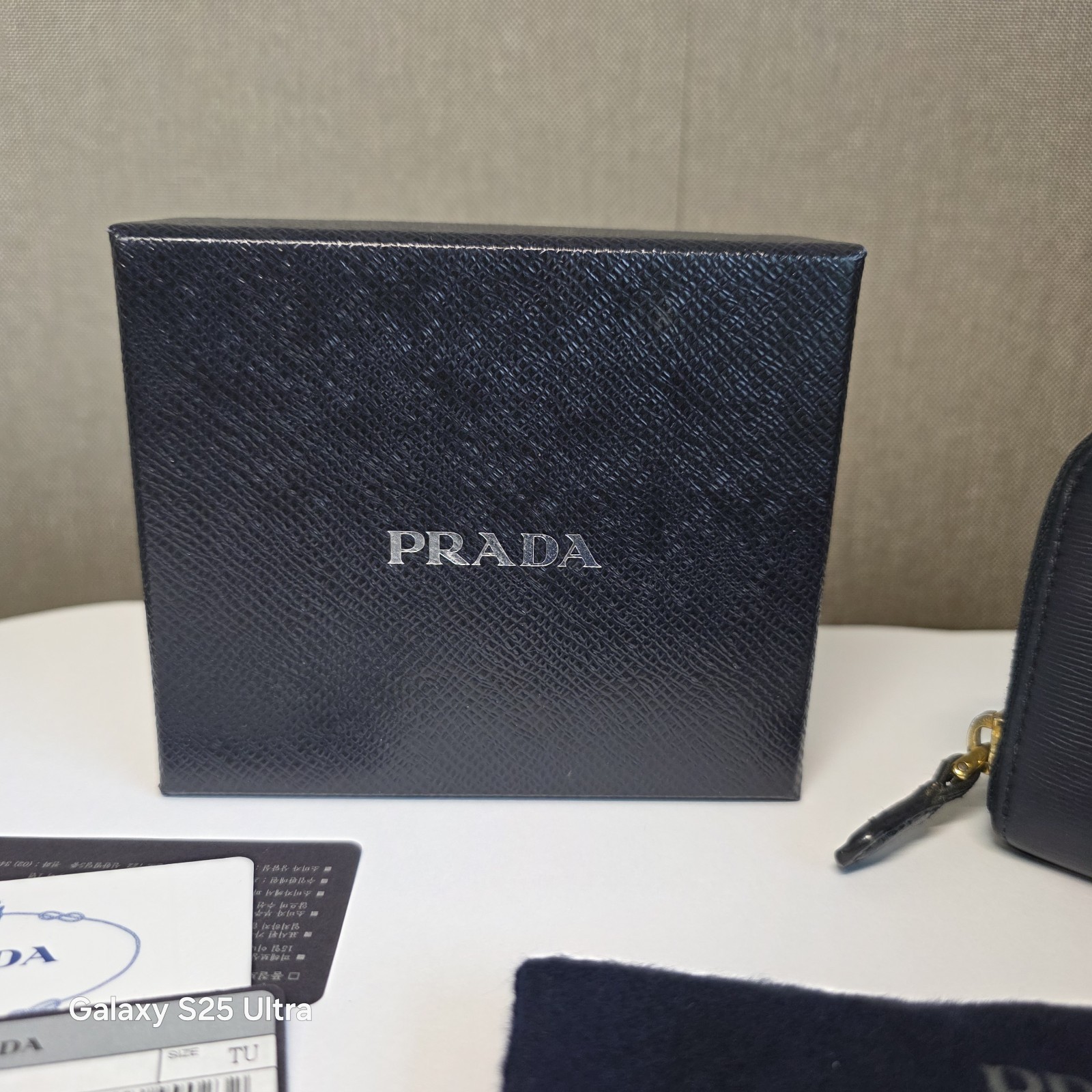 Prada Vitello Move Zip Coin Purse Wallet 1MM268 Baltico Navy Gold HW Full Set