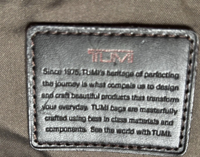 TUMI BLACK & BROWN CANVAS MEDIUM-SIZE UNISEX BACKPACK: 15″ HIGH x 12″ WIDE x 4″