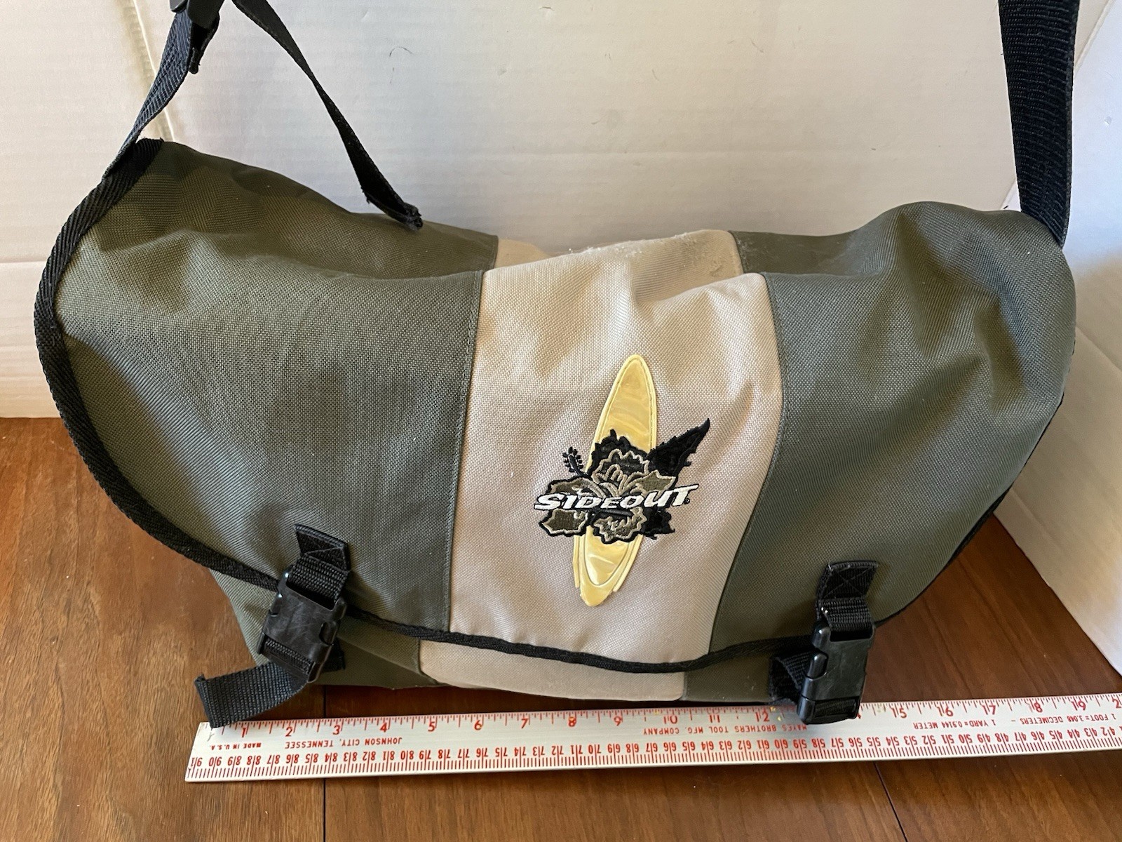 Vintage SIDEOUT Bag Y2K Surfboards Messenger Large Olive/Khaki 18×10
