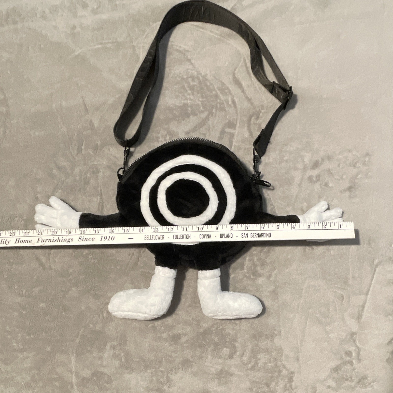 Insomniac Wavy Plush Crossbody Bag Black/White Zip, Adjustable Shoulder Strap