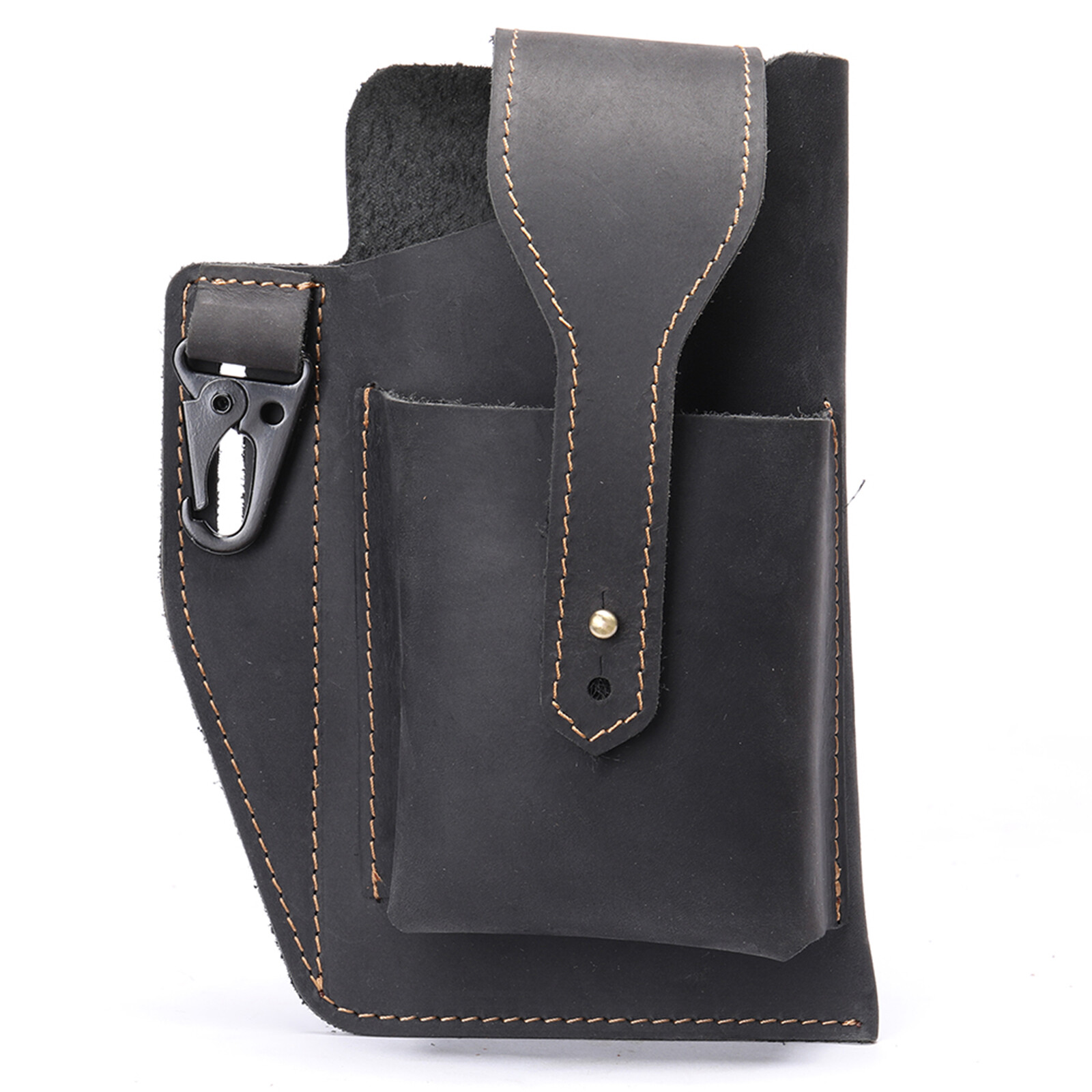 Men’s Leather Belt Pouch Phone Holder with Key Clip Vintage Waist Bag