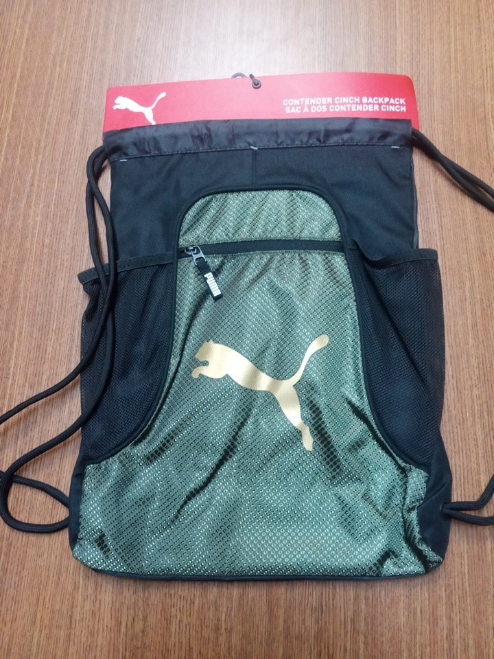 Puma Equivlance Carrysack Black Green And Gold 18″x14″ Drawstring Sack Pack