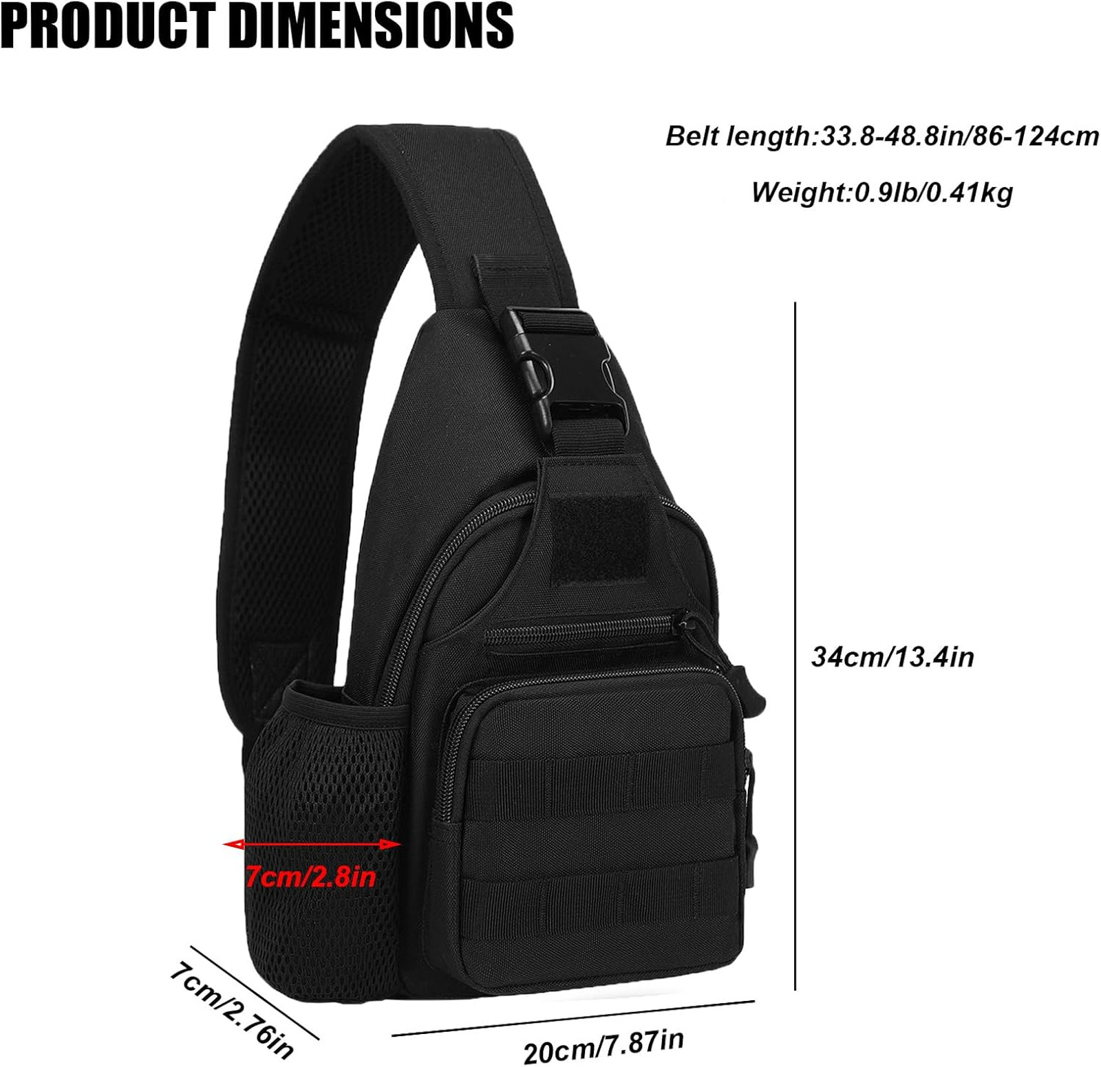 Tactical Crossbody Bag with Water Bottle Holder, MOLLE EDC Shoulder Sling Chest