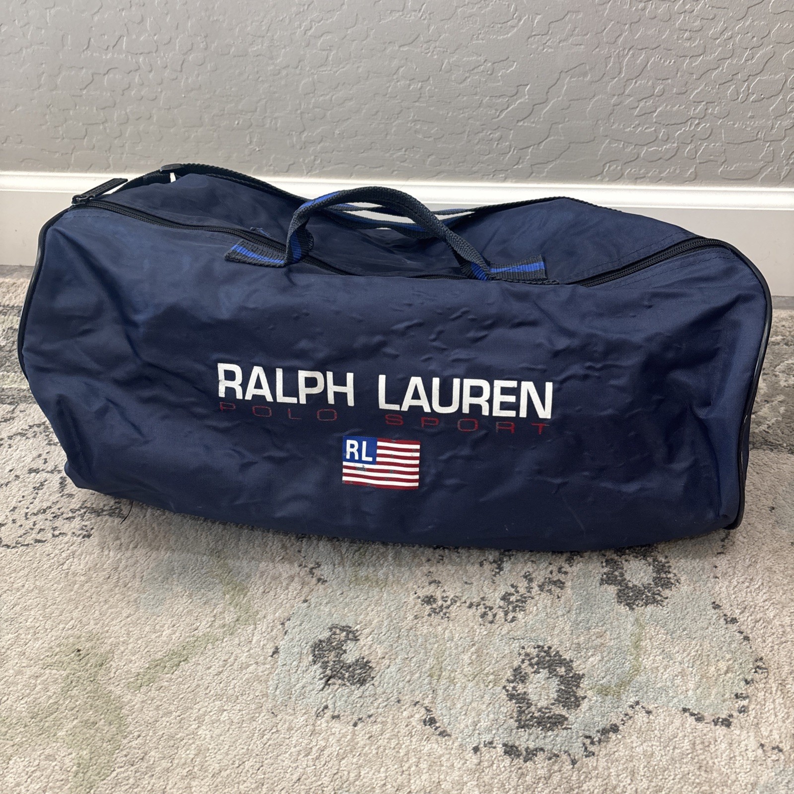 Vintage 90s Polo Sport Ralph Lauren Duffle Bag Fitness Gym Travel Blue Navy