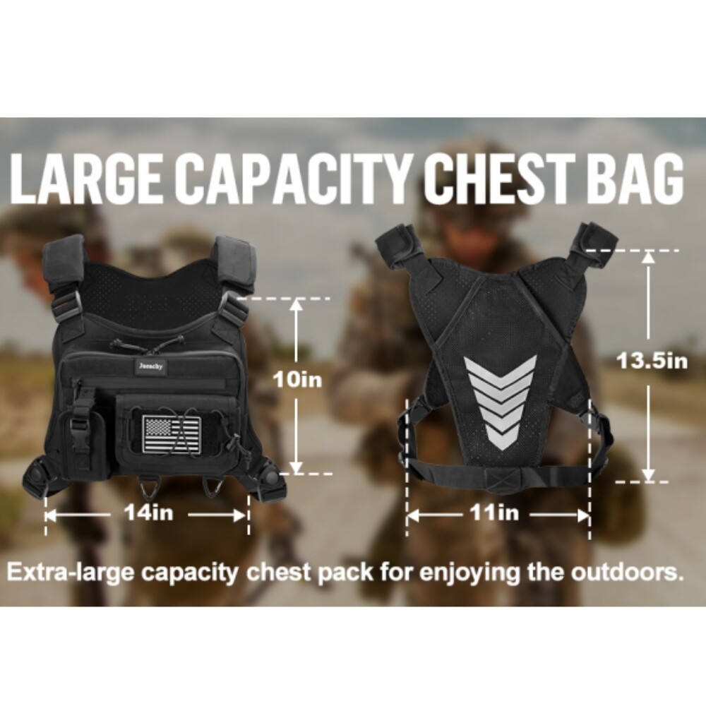 Black Tactical Combat Chest Rig Bag Front Pouch Recon Pack Sport Protective Vest