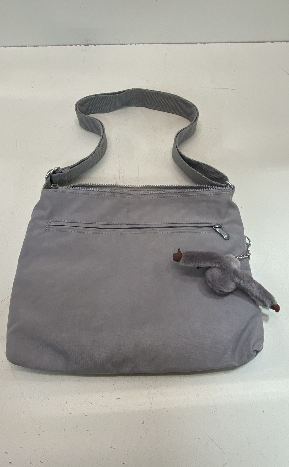 Kipling Grey Nylon Crossbody Shoulder Bag with Plush Monkey Keychain