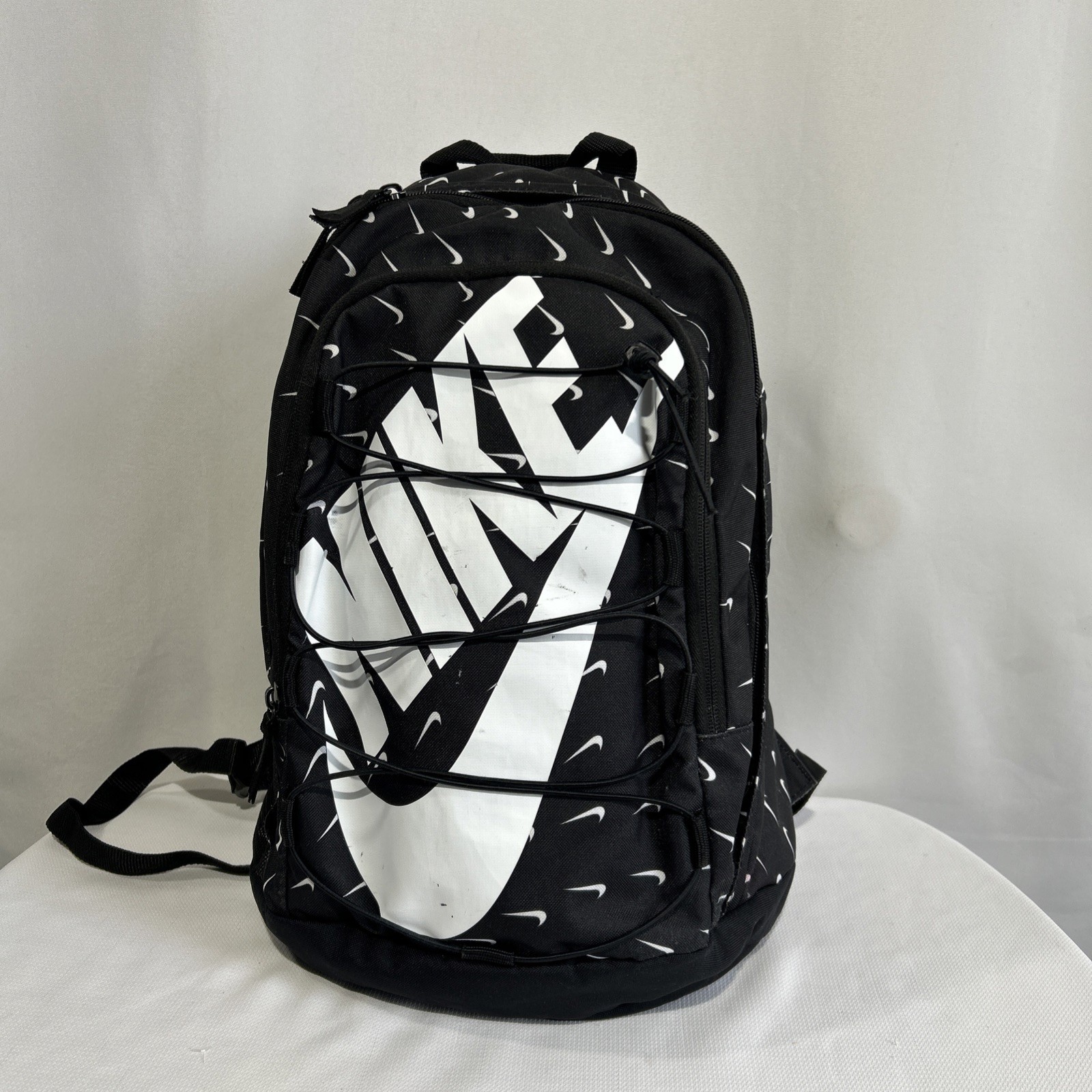 Nike Backpack Black White All Over Swoosh Print School Gym Bag