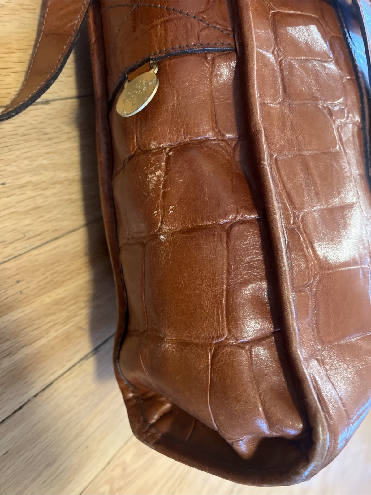 Mulberry Brown Leather Briefcase Messenger Bag Croc Embossed