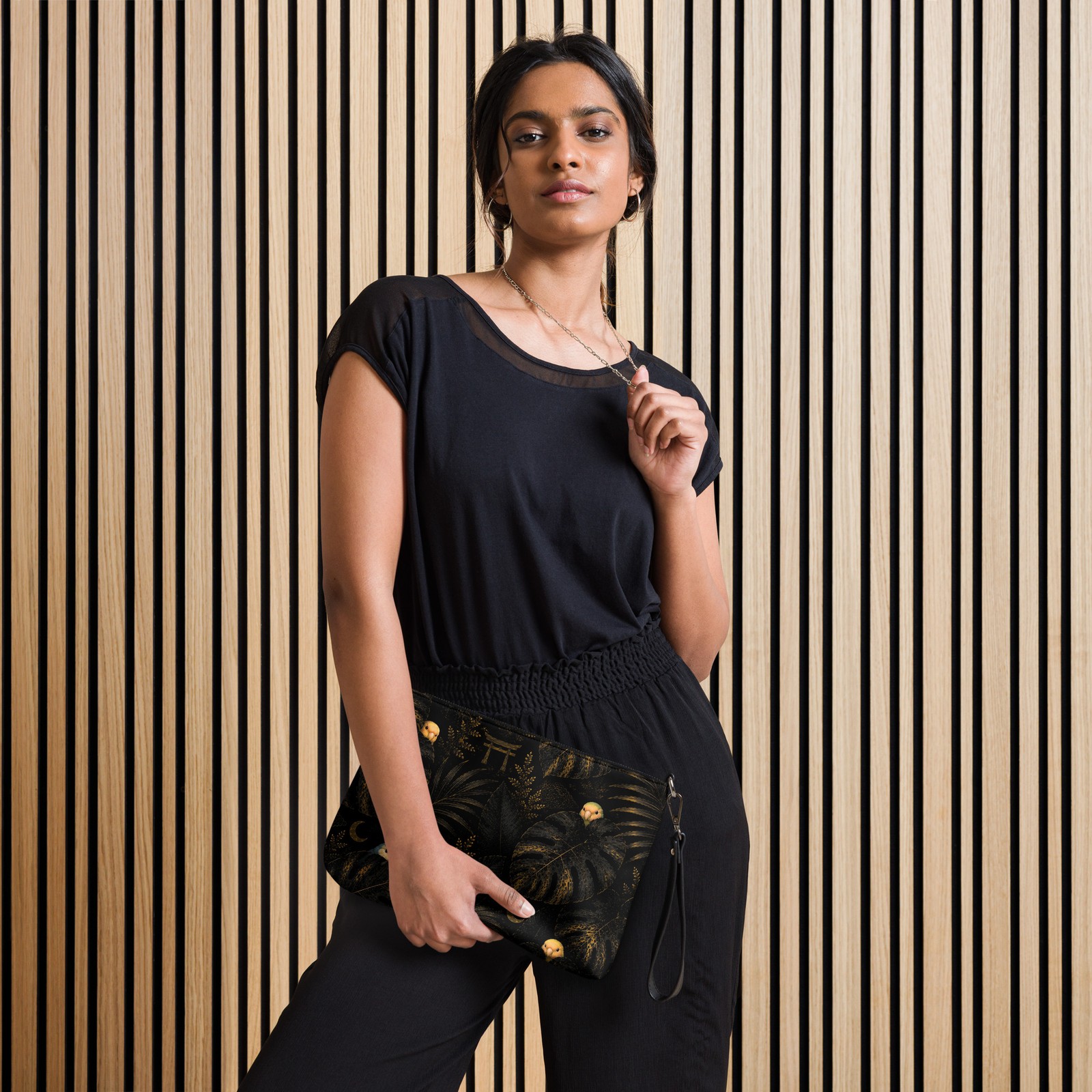 Lovebird Crossbody Bag, Black Gold Bird Purse, Faux Leather Handbag