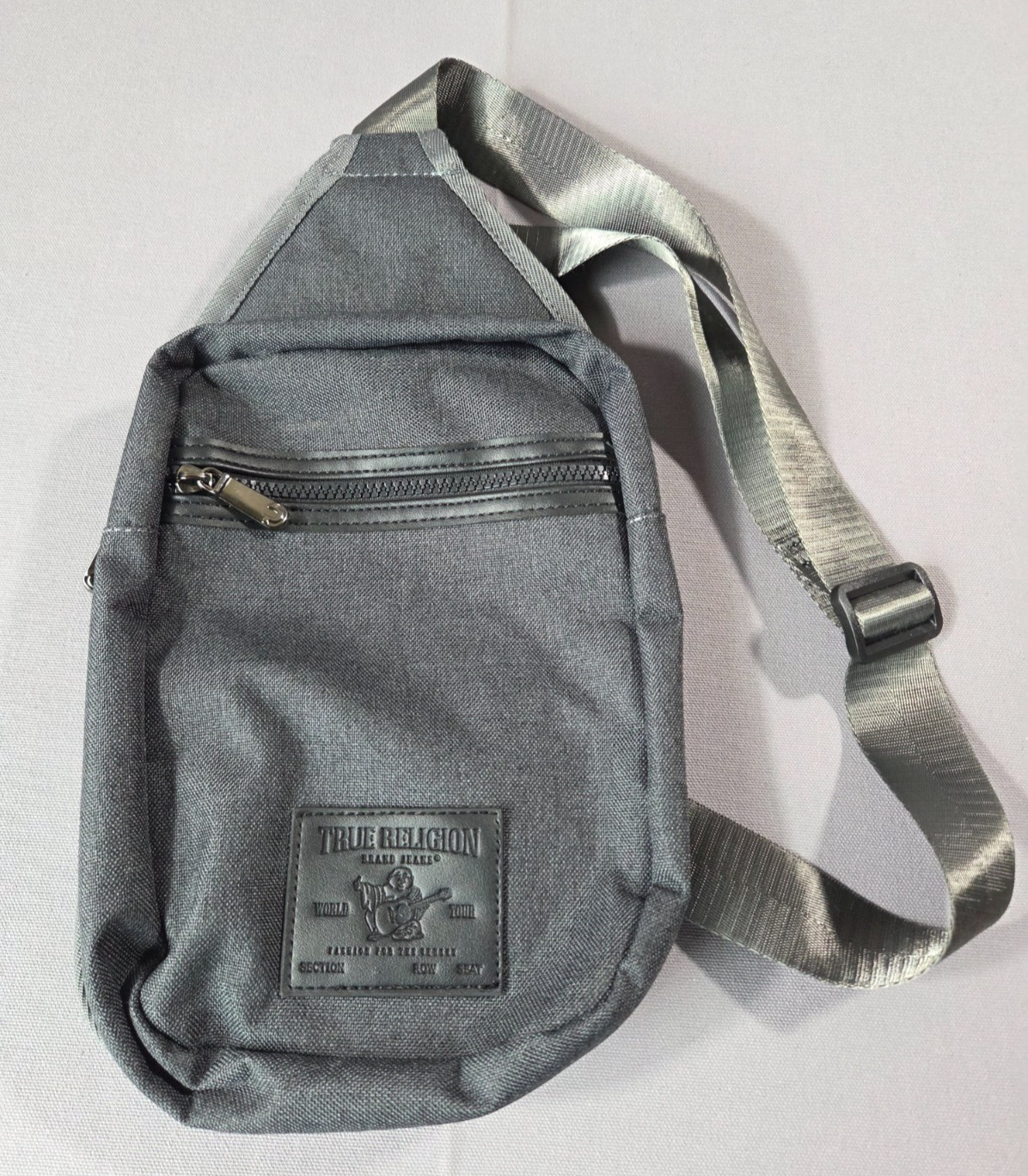 True Religion Crossbody Sling Bag Black Buddha Logo Adjustable Strap