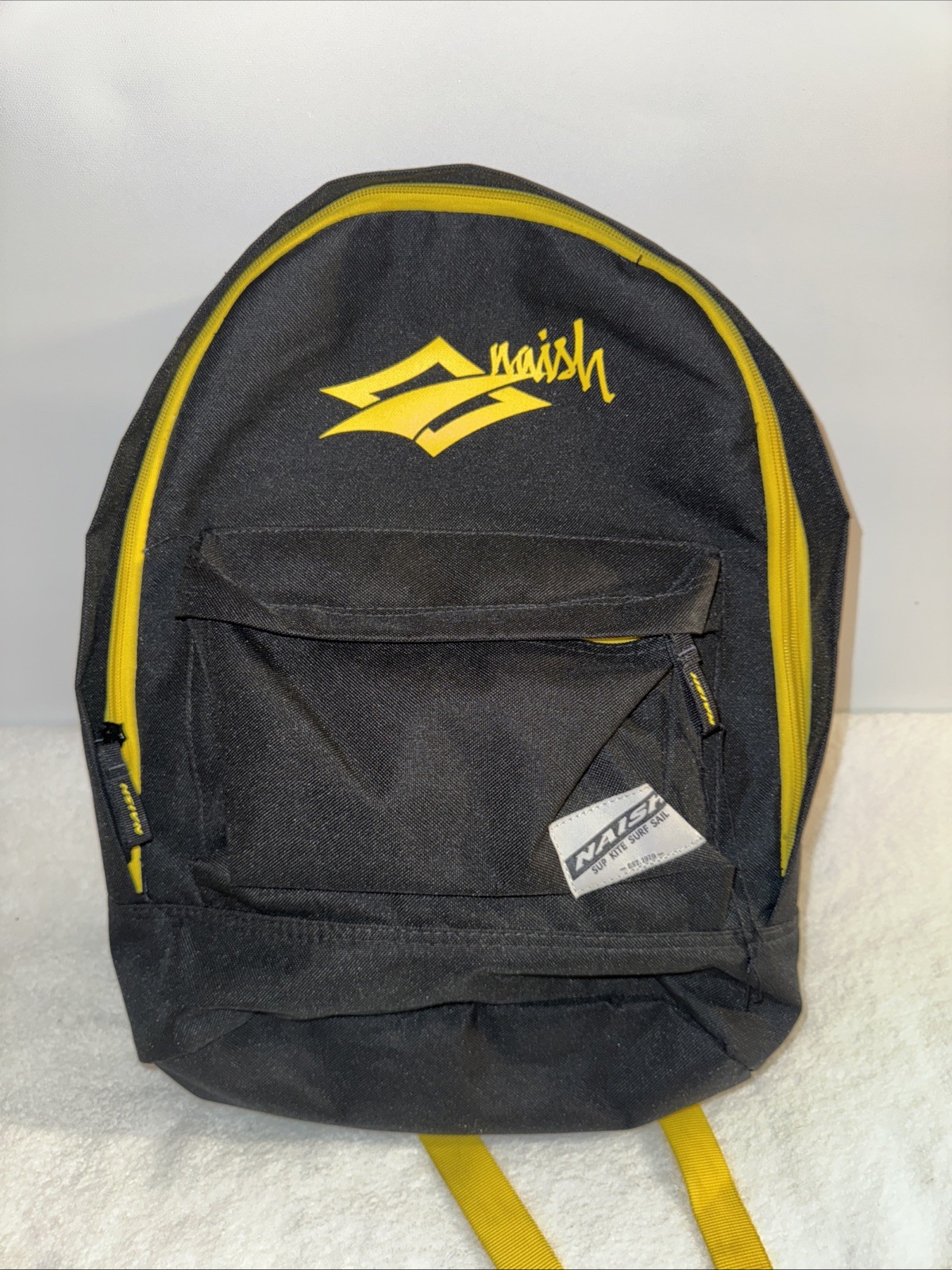 Naish Black Yellow Canvas Backpack Medium Large 16”x14”