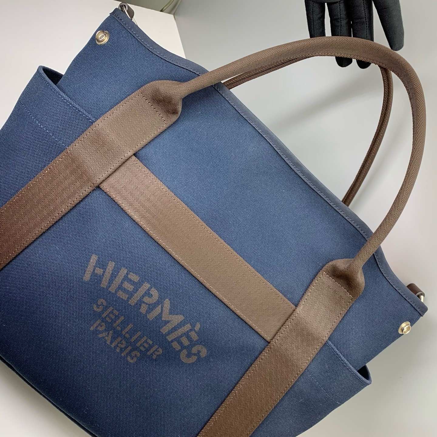 Hermes Pre-Owned Authentic Groom Bag Blue Canvas Crossbody Bag 39x32x16cm