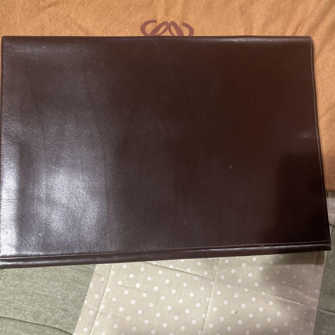 LOEWE Vintage Brown Men’s Document Case Embossed Anagram Logo 34x24cm Auth