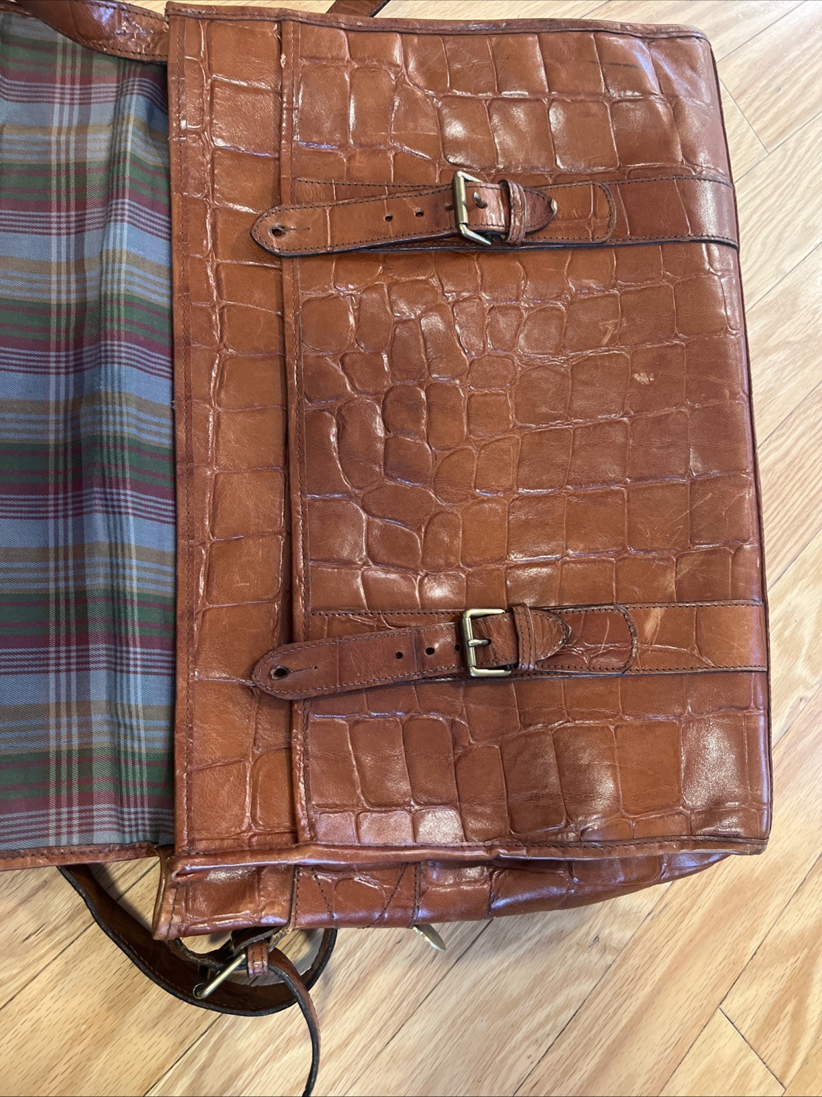 Mulberry Brown Leather Briefcase Messenger Bag Croc Embossed