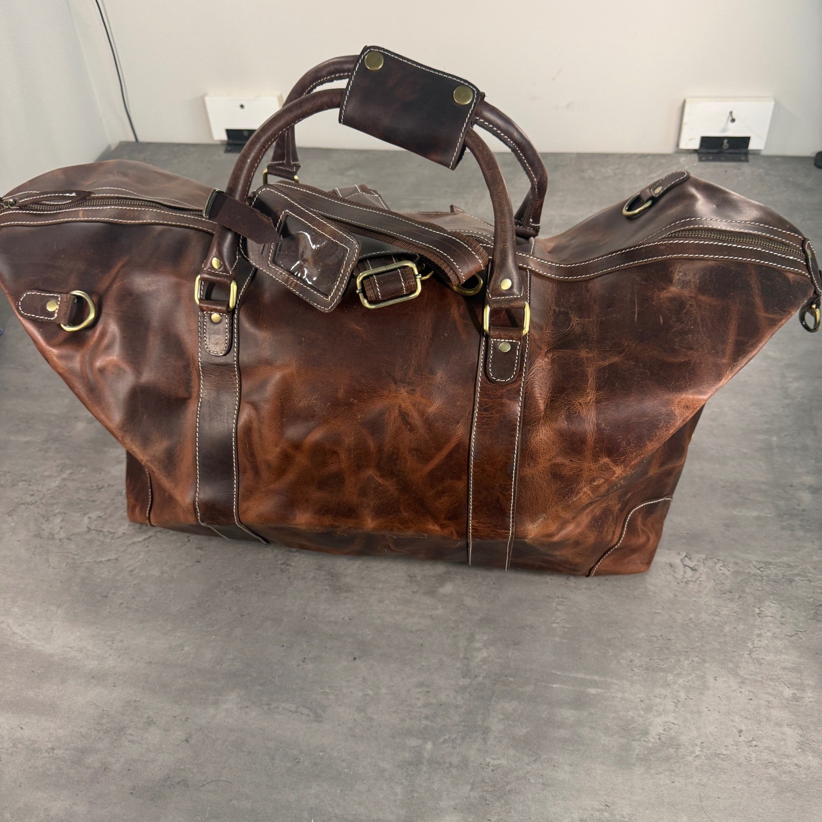 Denver Leather Craft Duffel Bag Mens Brown Distressed Weekender Travel Luggage