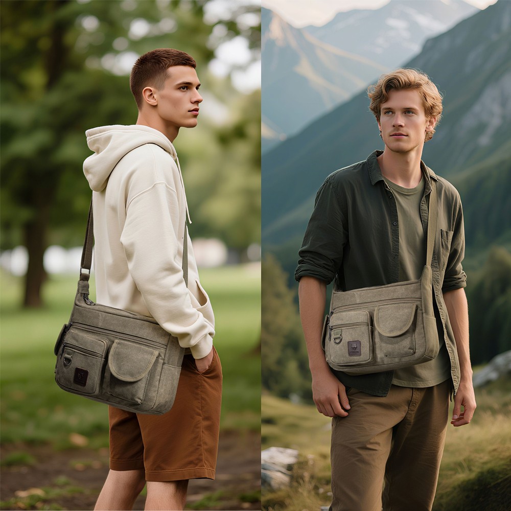 Men’s Canvas Crossbody Bag Vintage Messenger Satchel Casual Daypack Shoulder Bag