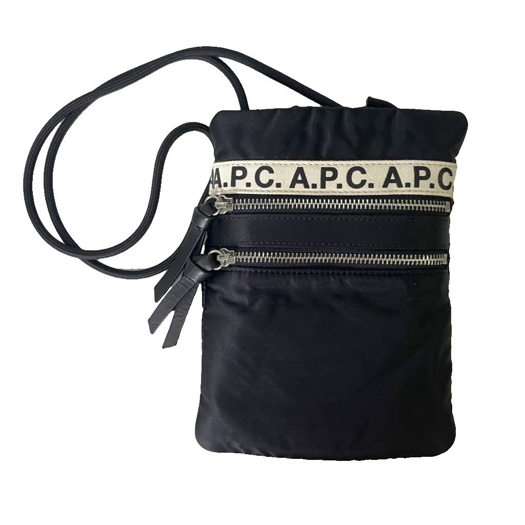 A.P.C. Black Leather Shoulder Bag Men Women 22cm x 16cm AB Condition