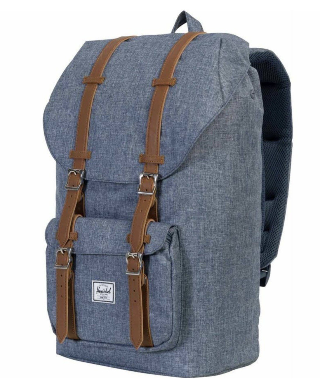 Herschel Supply Company Blue Canvas Backpack with Brown Leather Straps