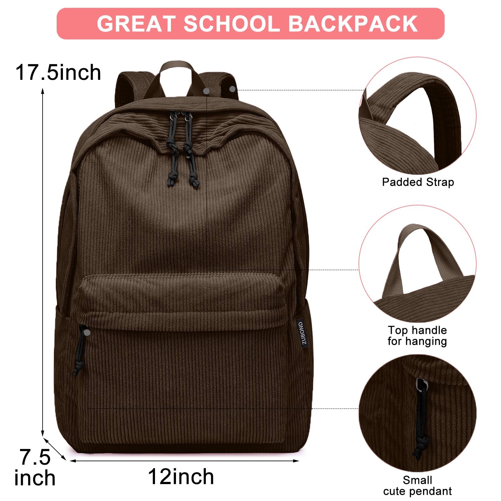 Lightweight School Bookbag Cute Large Laptop Backpack Fits 15.6 In Notebook