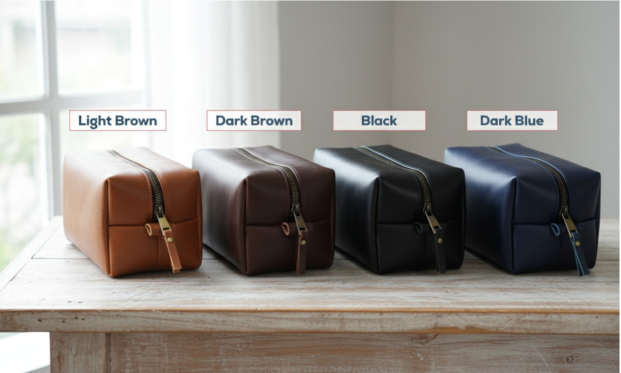 Vellaire Personalized Leather Toiletry Bag, Handmade Genuine Leather, Gift Bag