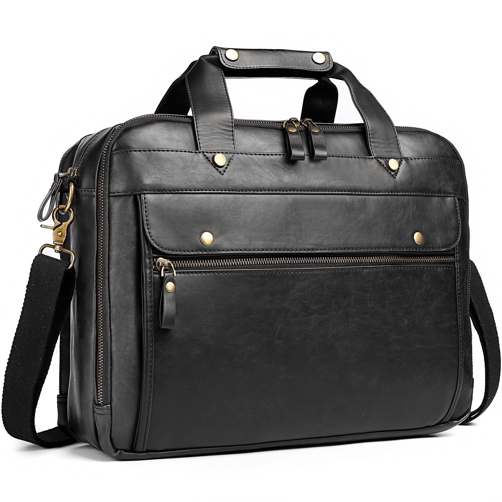 Leather Briefcases for Men 15.6 Inch Laptop Messenger Bag with Triple Compart…
