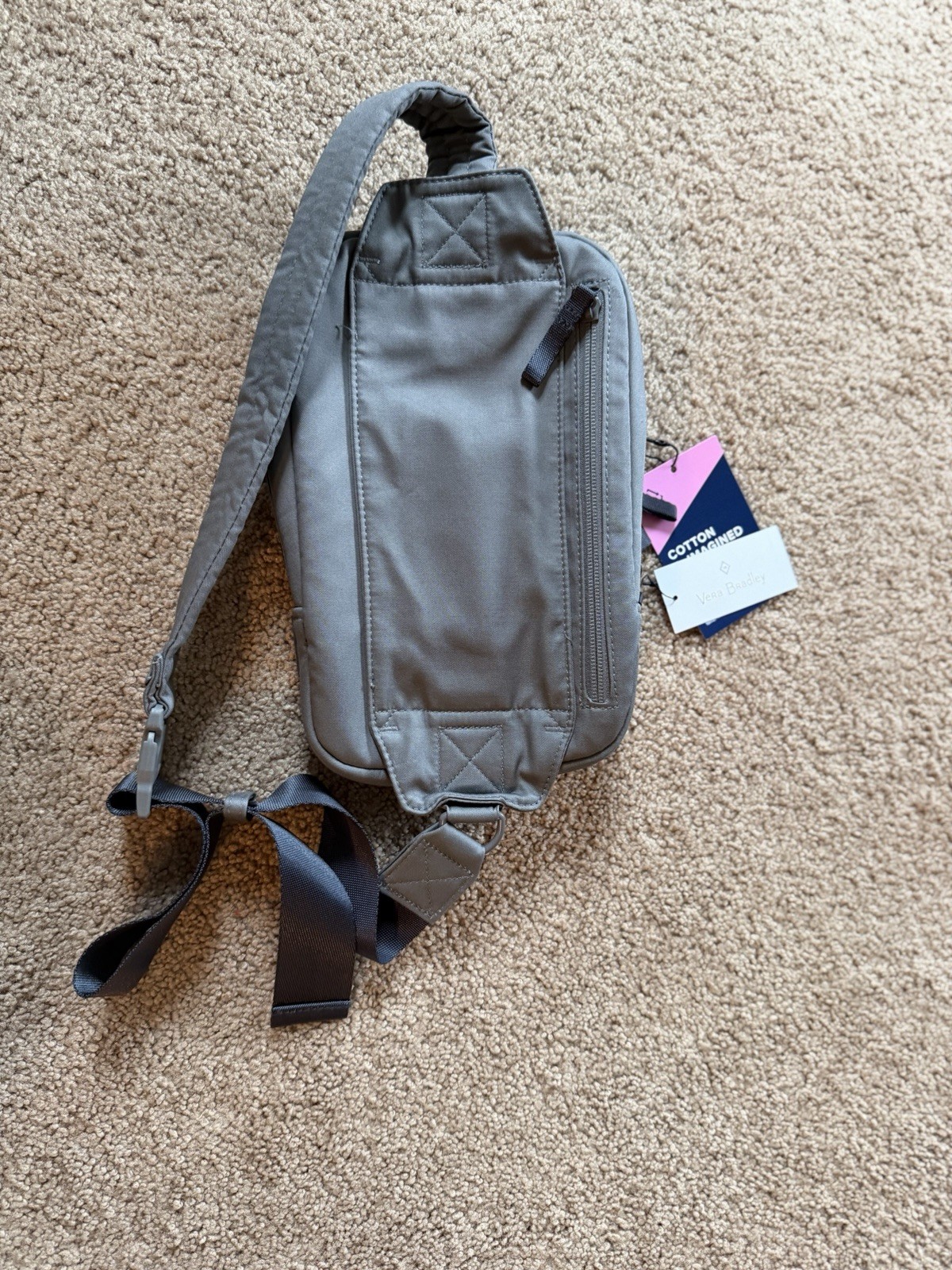 Vera Bradley Gray Solid Sling Bag Crossbody Chest Pack Zip & Buckle Closure