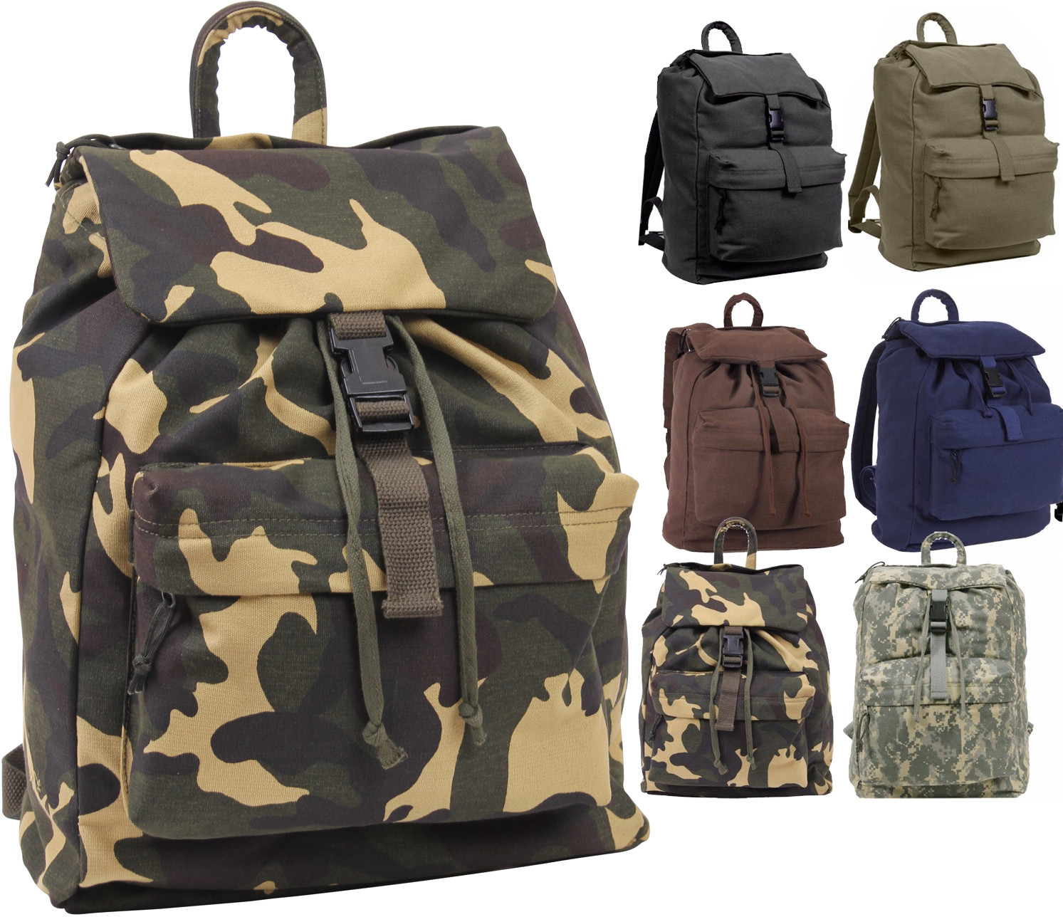 Rothco Canvas Day Pack Camo Backpack Army Knapsack Rucksack Work School Bag