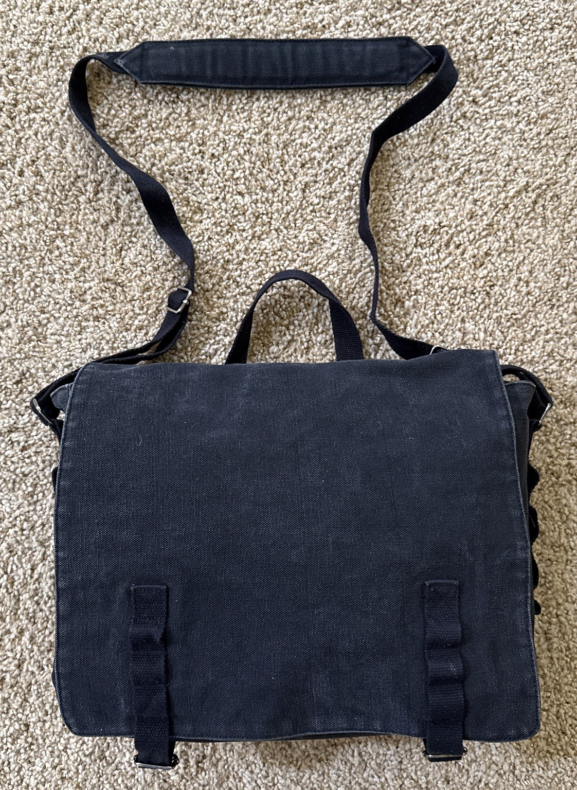 Vintage Canvas Messenger Bag: Adj Shoulder Strap, Flap Strap Slide Retro 14x11x4