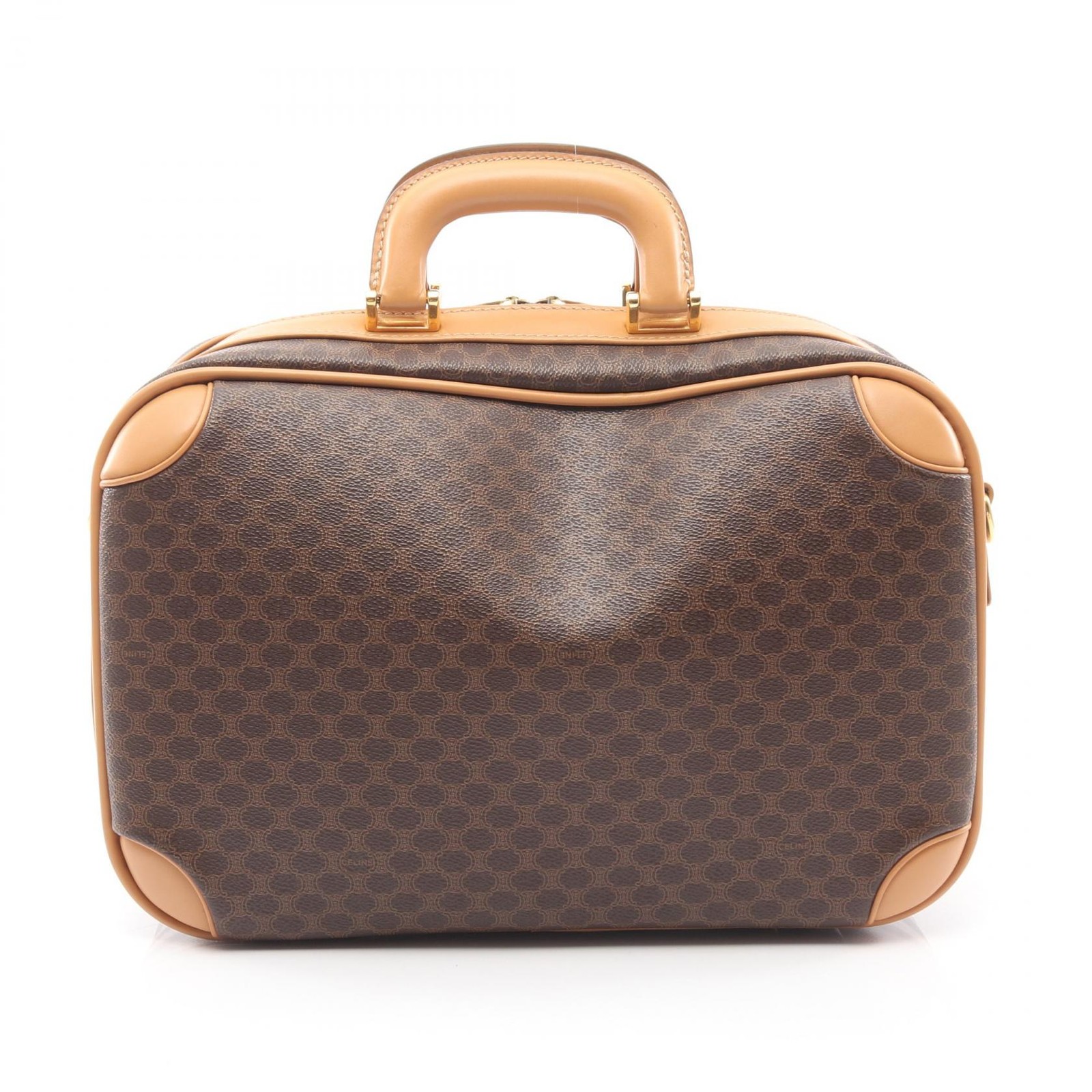 CELINE Macadam Briefcase Carry Travel Bag canvas leather Brown Beige Used mens