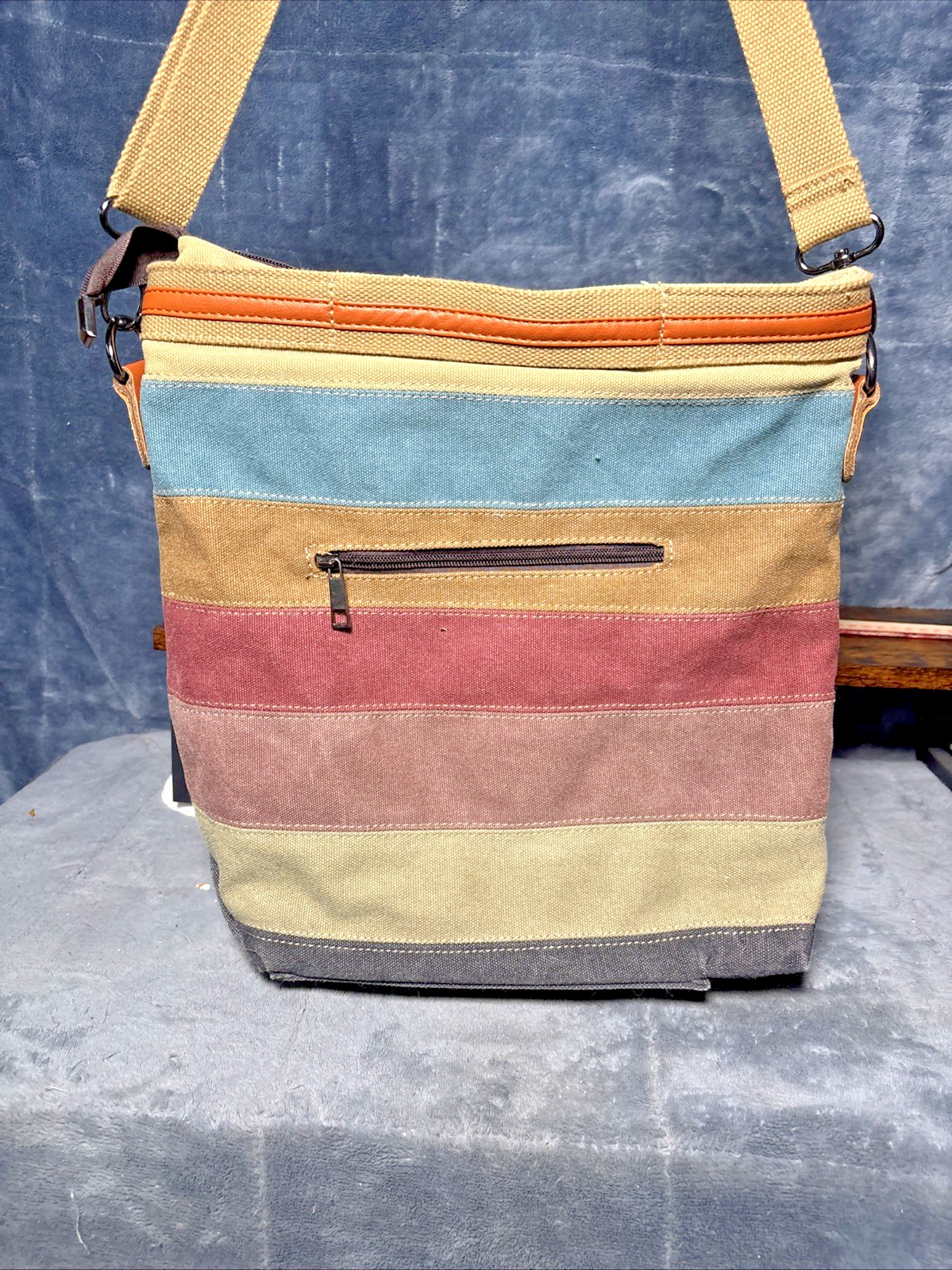 Kaukko Theideaman Striped Canvas Shoulder Crossbody Bag Womens Or Mens Bag