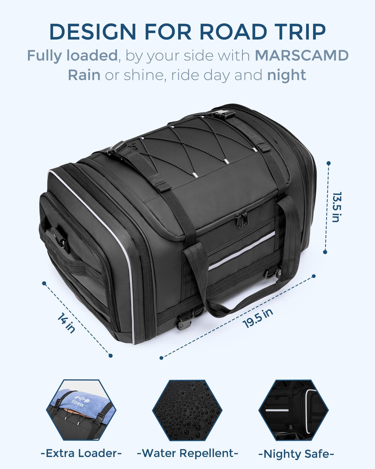 Waterproof Motorcycle Tail Luggage Bag, 48L-64L Expandable, a Rain Cover Incl…