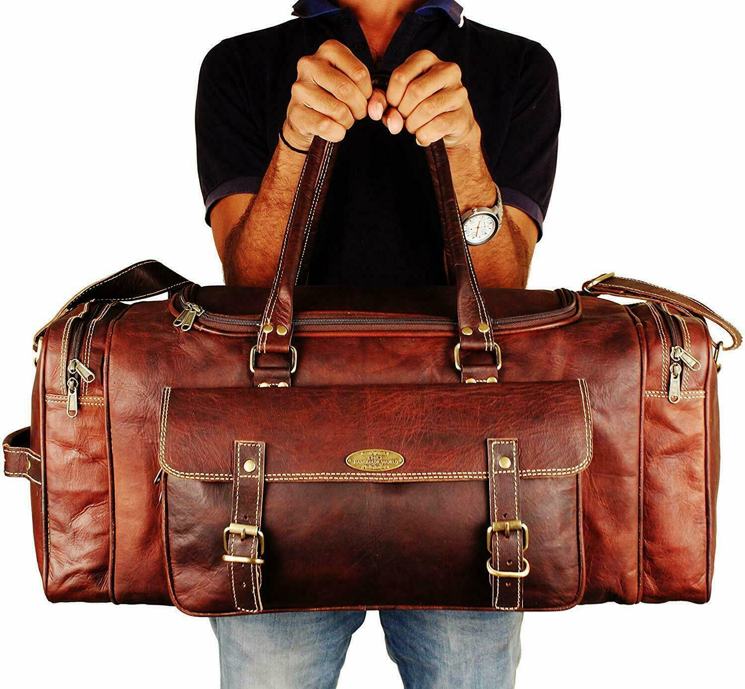 Vintage Leather Travel Luggage Duffel Gym Bag Overnight Weekender Crossbody Bag