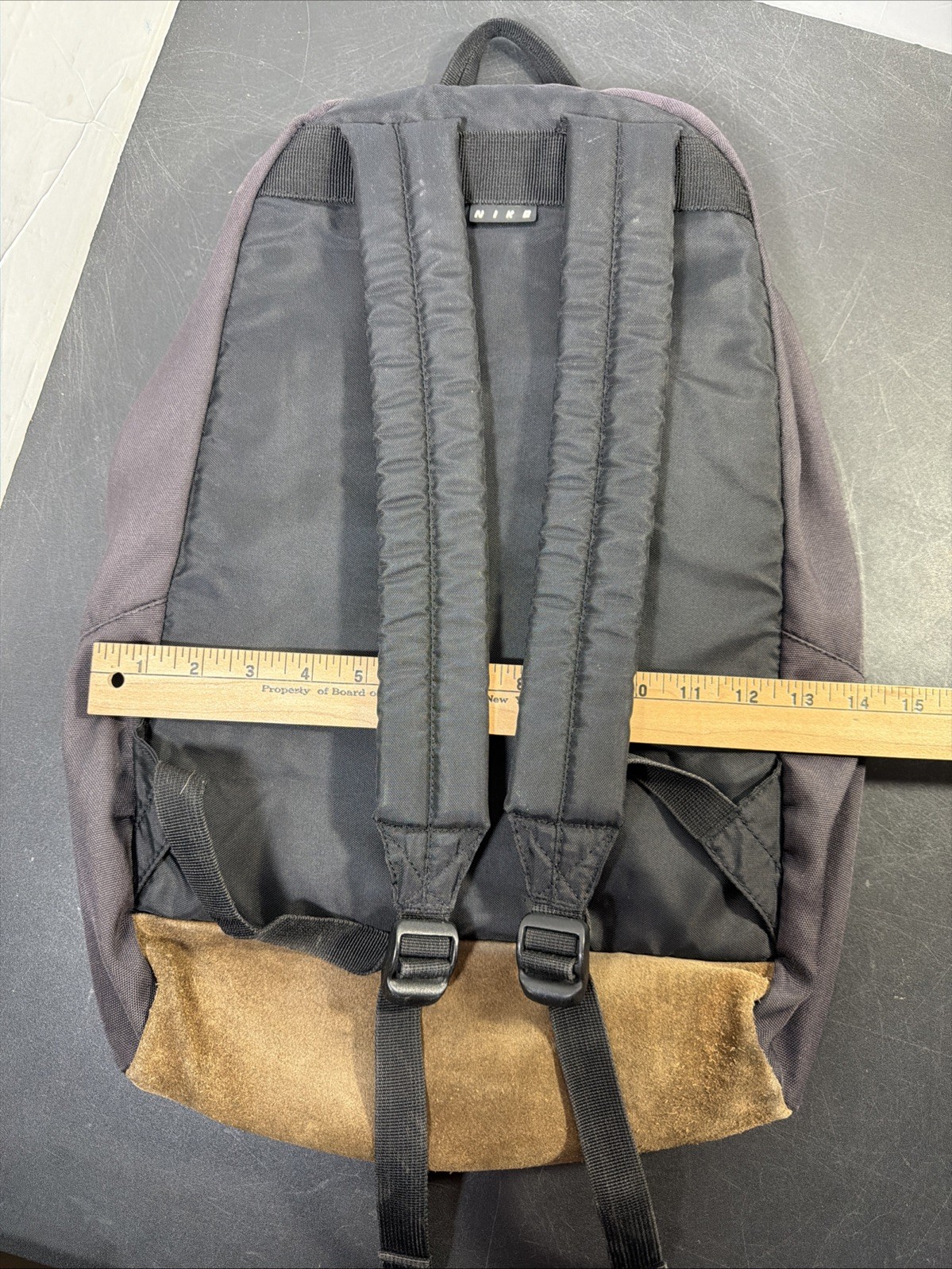 Vintage Y2K Nike Backpack Black Brown Suede Bottom Center Swoosh Rare