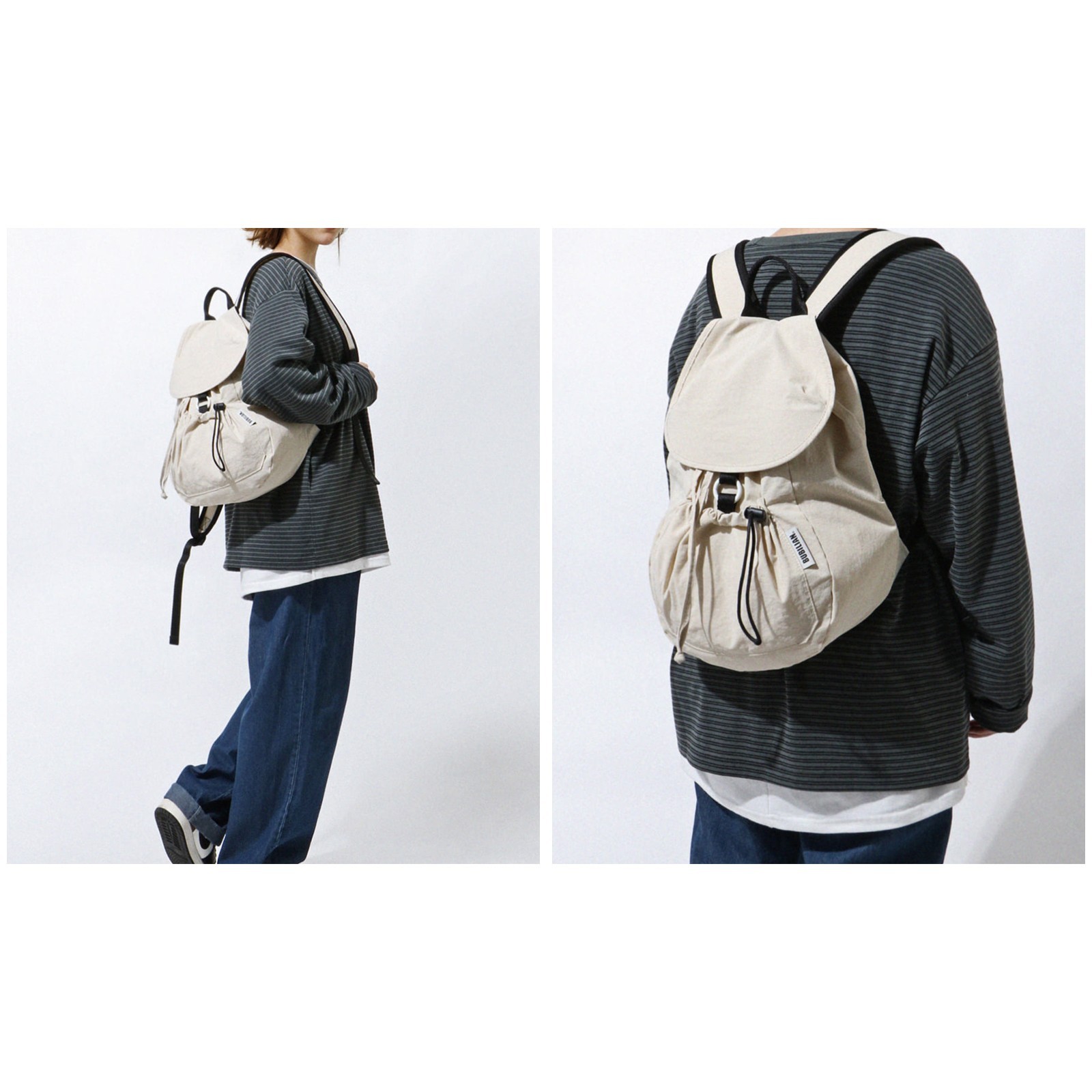 BUBILIAN Dewdrop Backpack | Beige & White | Unisex School | Travel Bag | Korea