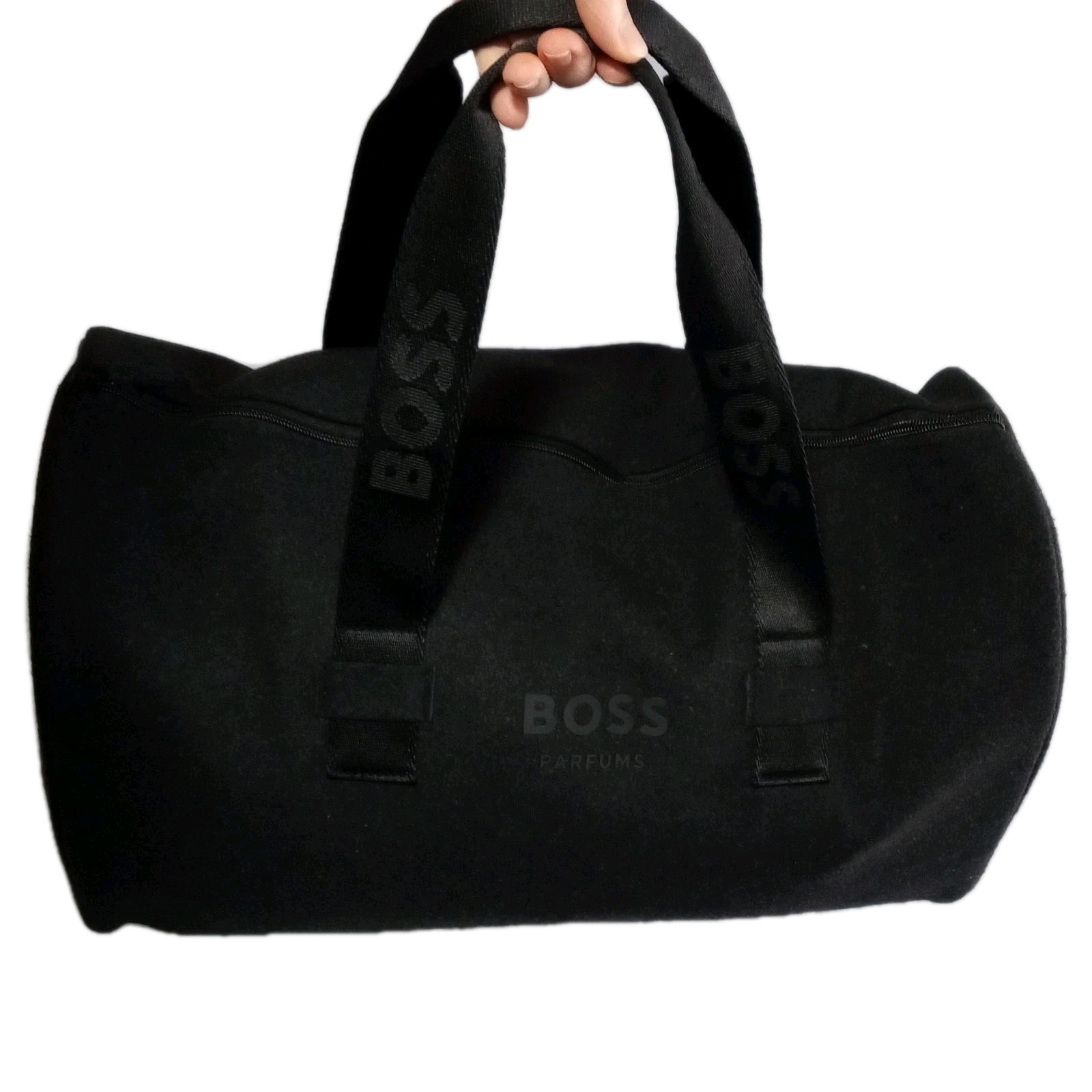 Mens Unisex HUGO BOSS PARFUMS Gray Black Wool Blend Weekender Travel Duffel Bag