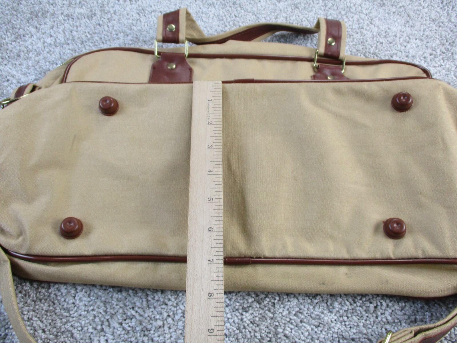 VINTAGE Safari Canvas Bag Khaki Carry On Top Handle Should Strap 70s 80s GUC