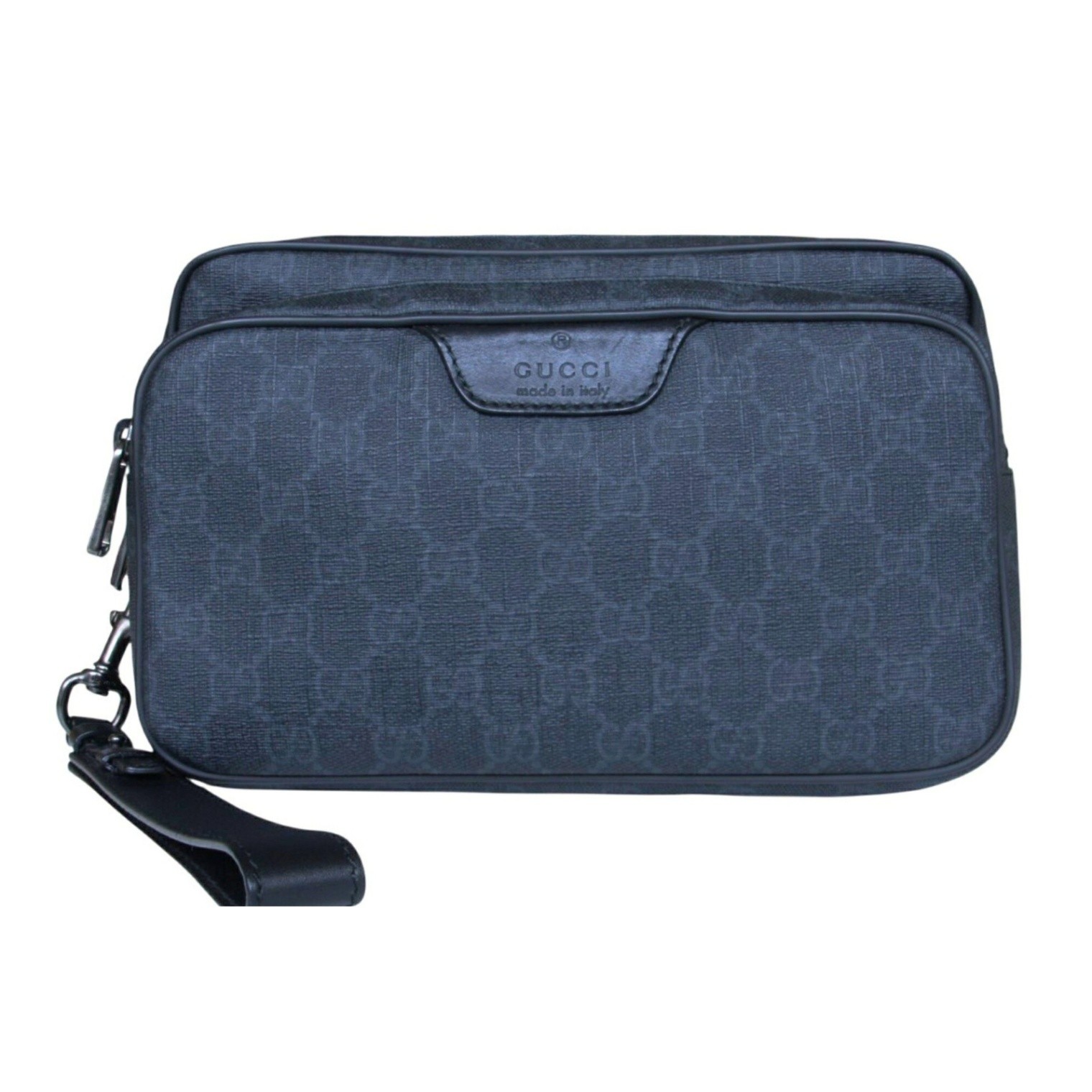 Gucci GG Supreme Clutch Bag Black 337082 543014 PVC Leather Pouch