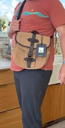 Filson Small Rugged Twill Field Bag Tan Bridle Leather Messenger Bag Made in USA