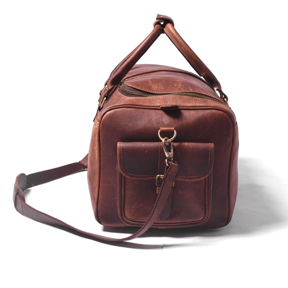 Men’s Full Grain Buffalo Leather Duffle Bag Vintage Travel Weekender Brown 22″.