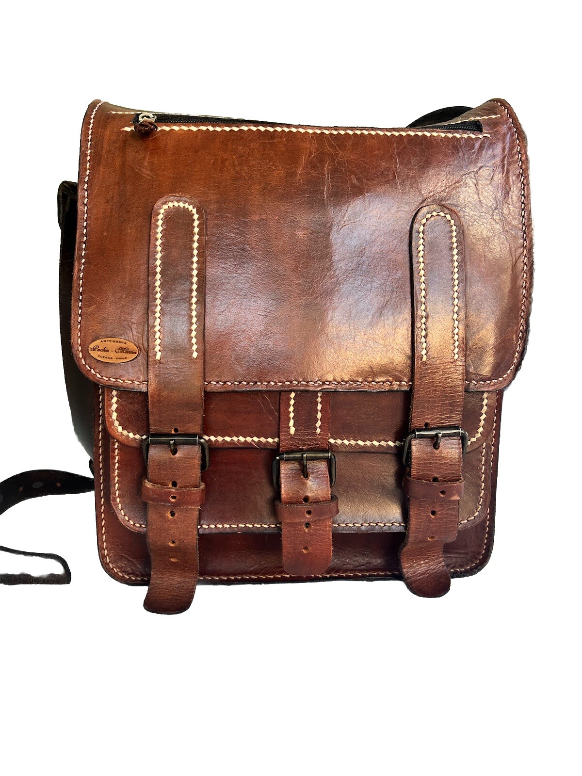Crossbody Leather Unisex Bag Satchel Brown Travel-Bag Artesania Pacha Mama