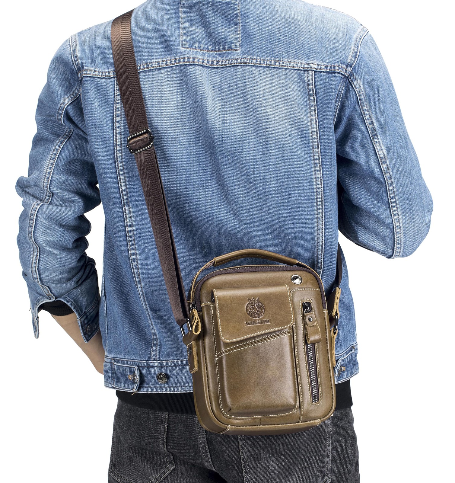 Leather Shoulder Bag Men Small Crossbody Purse Handbag Travel Business Casual