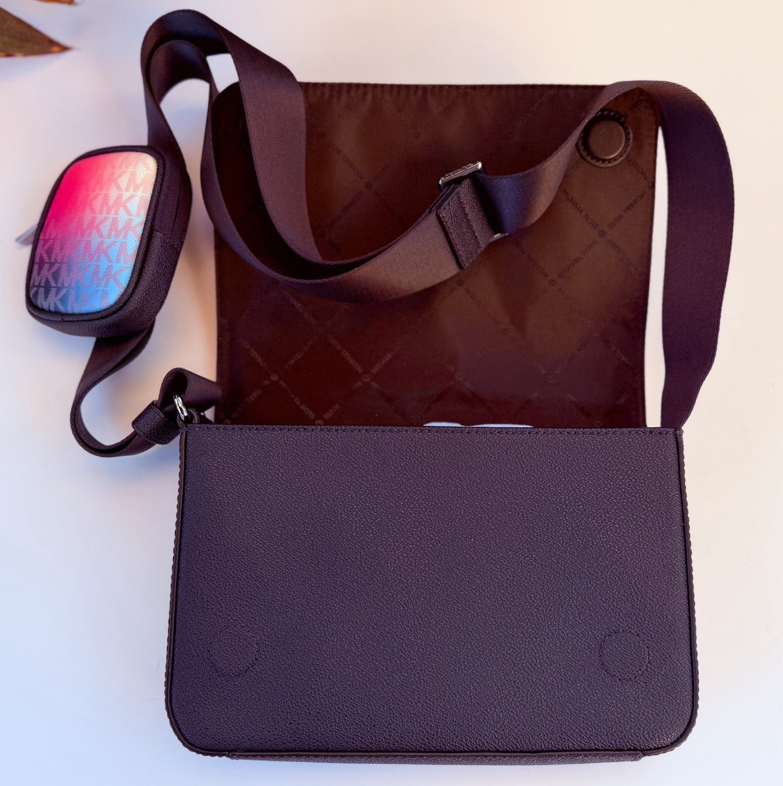 Michael Kors Cooper Flap Crossbody Bag + Pouch MK Ombre Dark Raspberry Multi