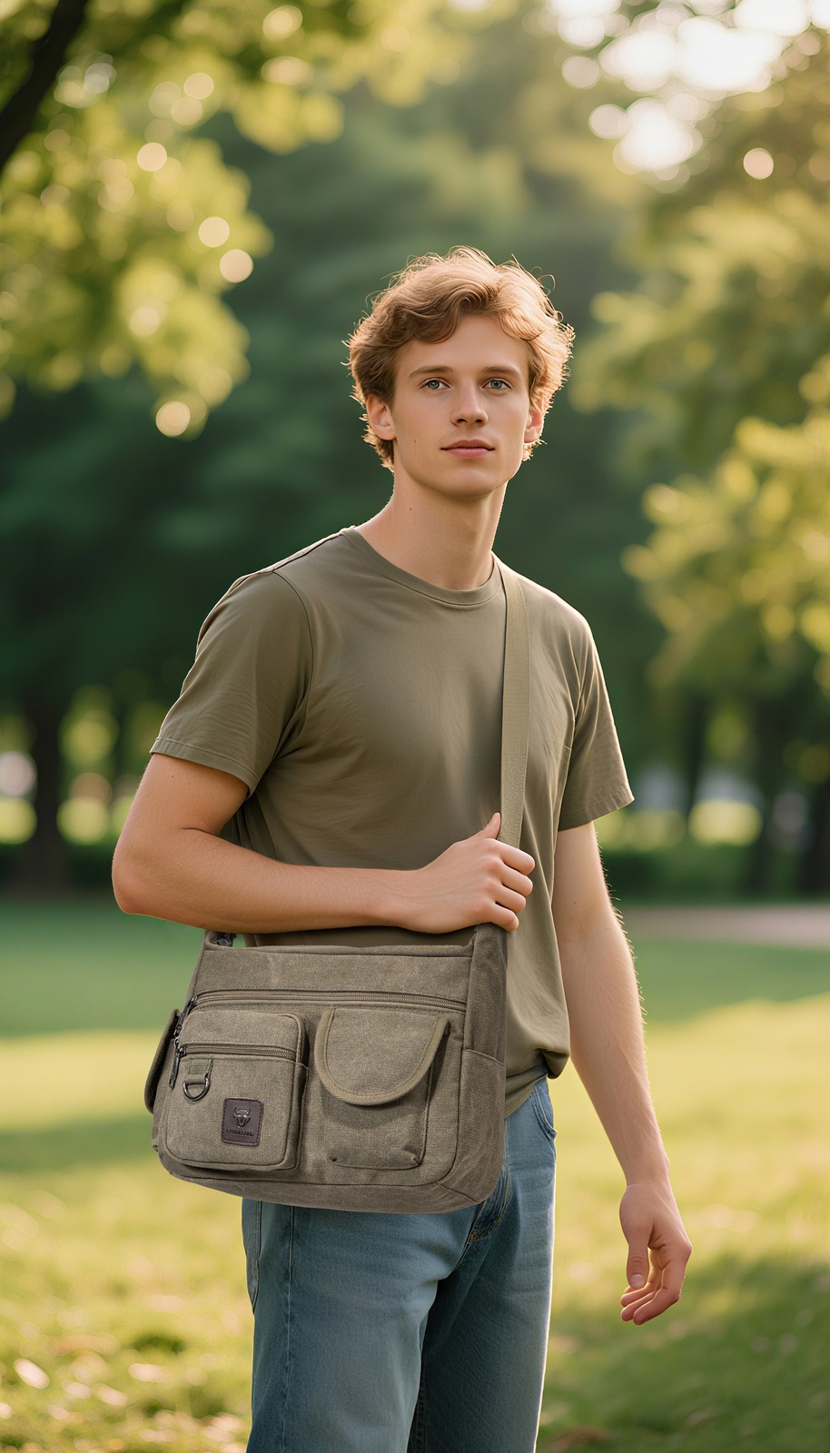 LEBULLBRO Mens Canvas Messenger Bag Shoulder Crossbody Military School Satchel