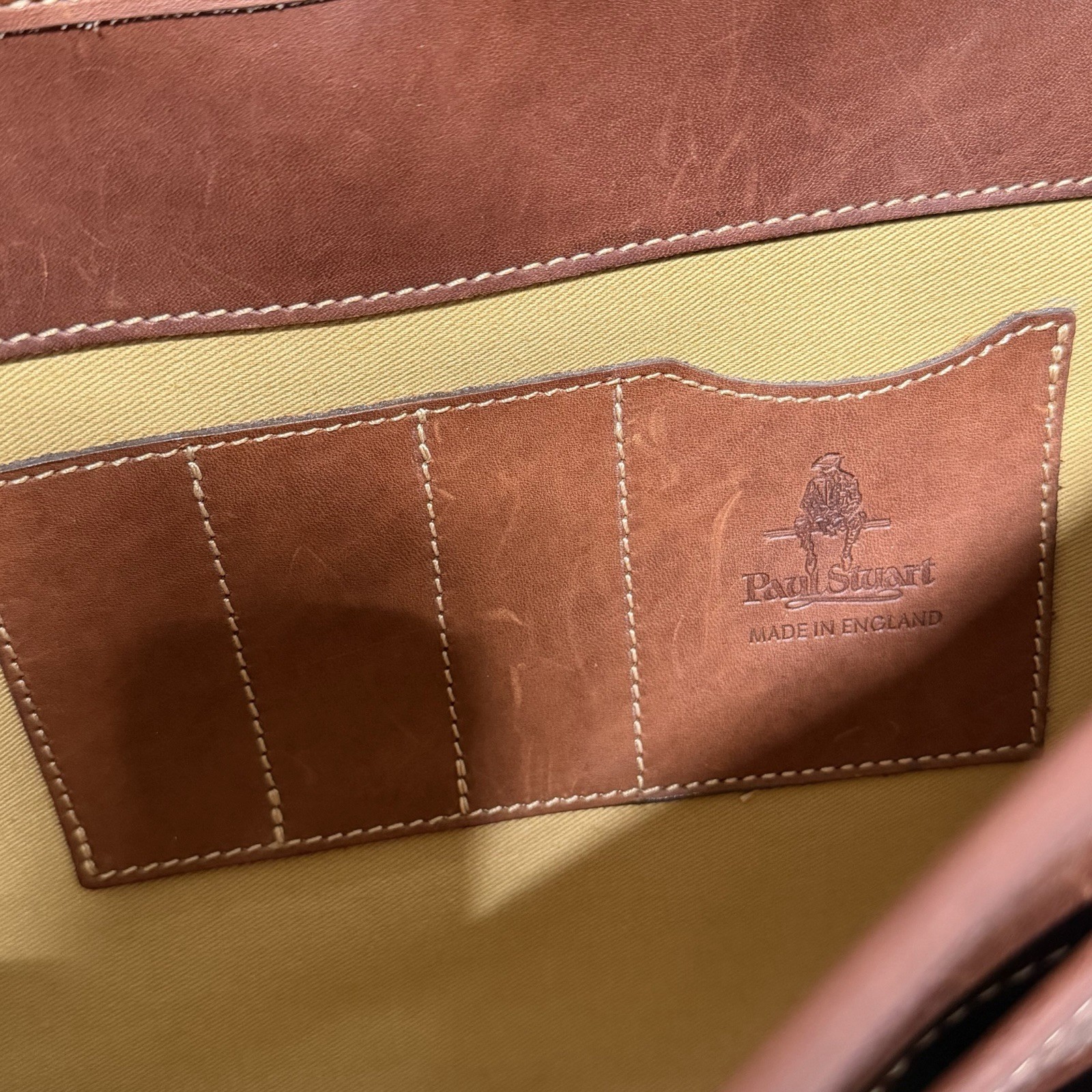 Vintage Paul Stuart Brown Leather Laptop Messenger Carry Bag Made In England