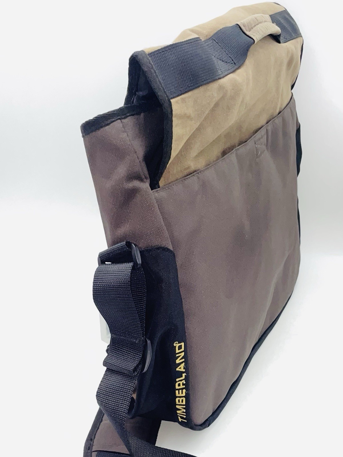 Timberland Brown/Black Canvas Large Messenger Bag Men Adjustable Shoulder Strap