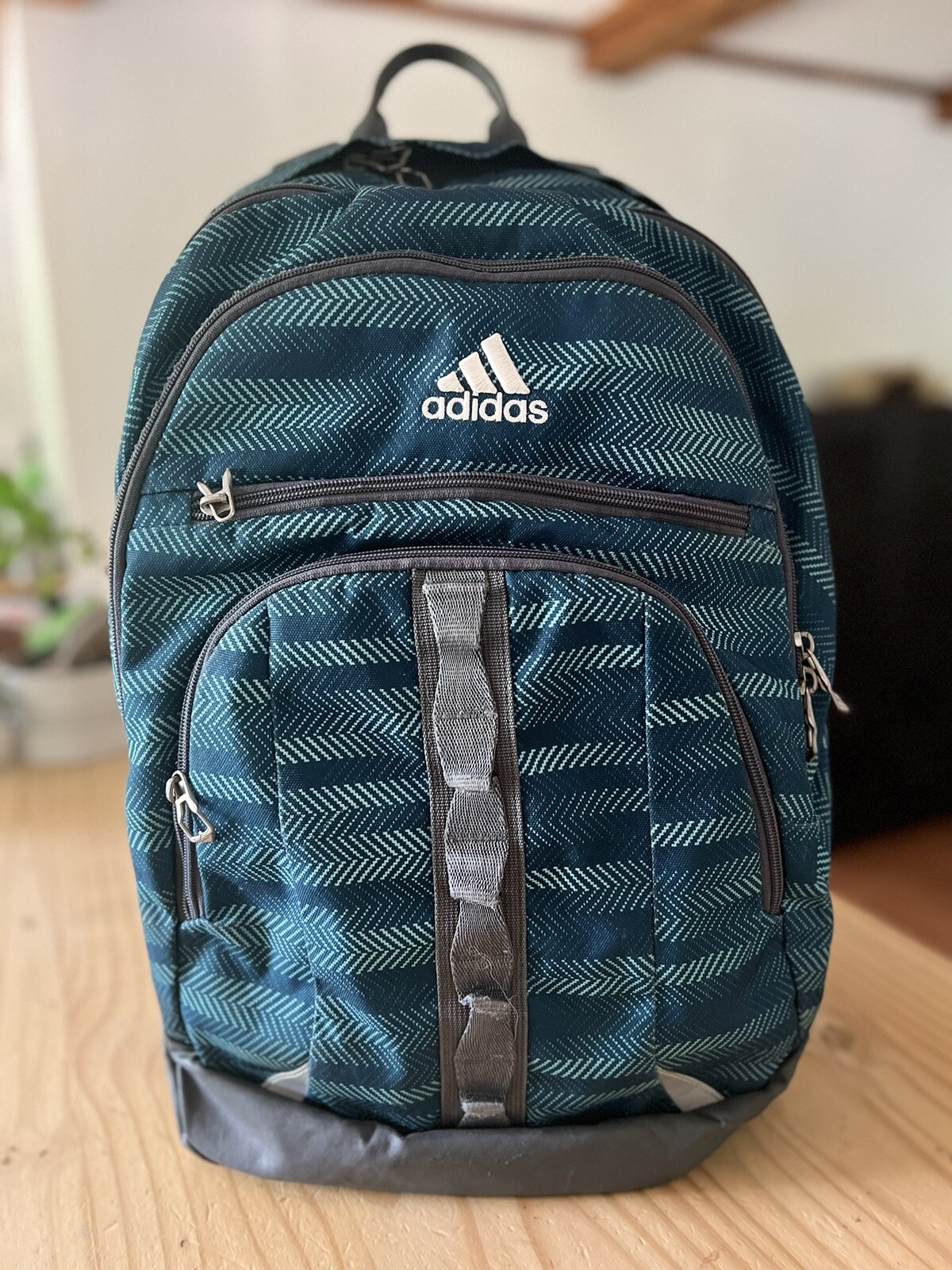 Adidas Geometric Large Blue, Green & Gray Backpack ( See Pics For Details )