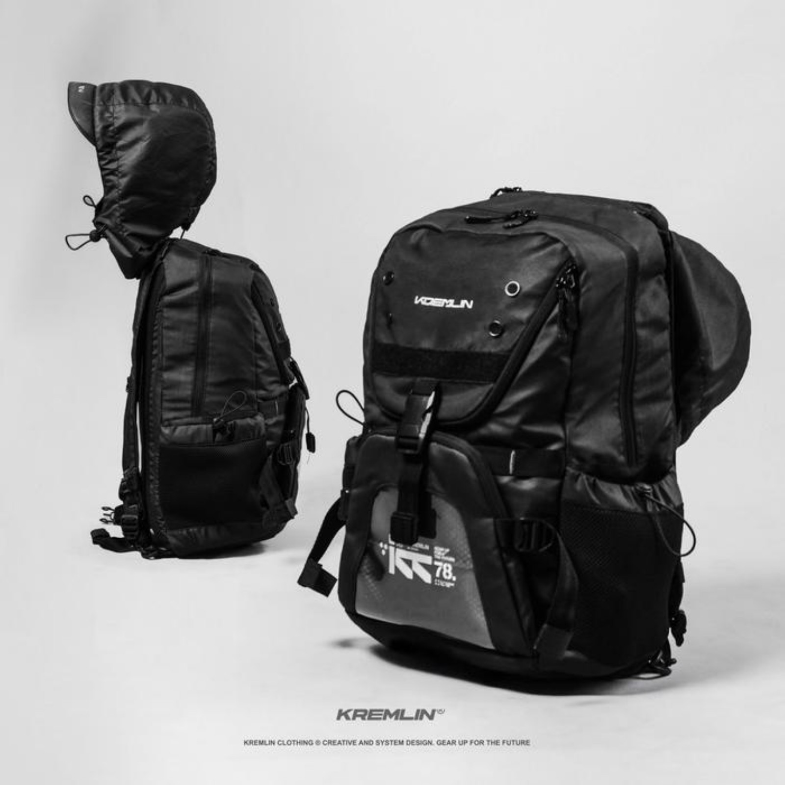 Kremlin External Black Backpack Carrier Futuristic Fullzip Backpack Crossbody
