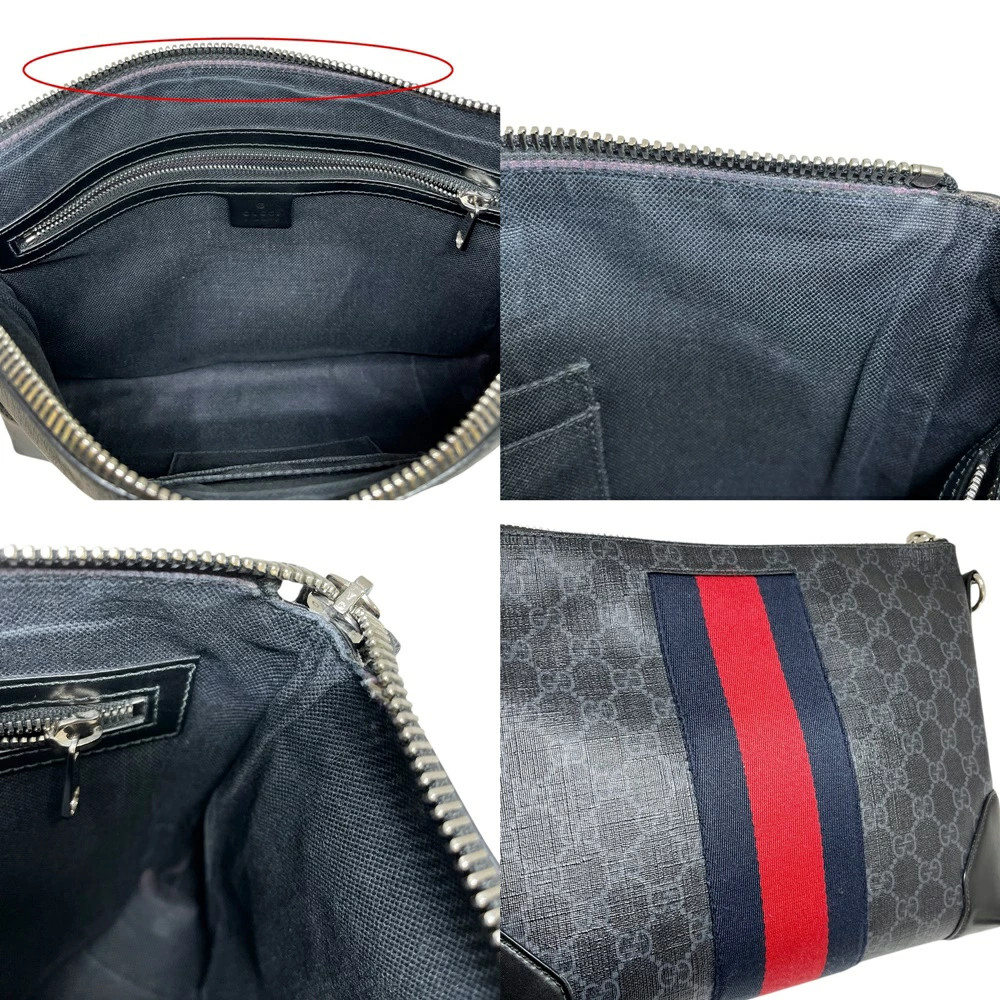 Gucci 523603 Clutch Bag GG Supreme Canvas Black