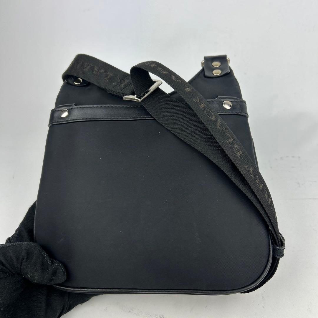 Burberry Black Label Mens Nylon Shoulder Bag Nova Check Logo Plate Black