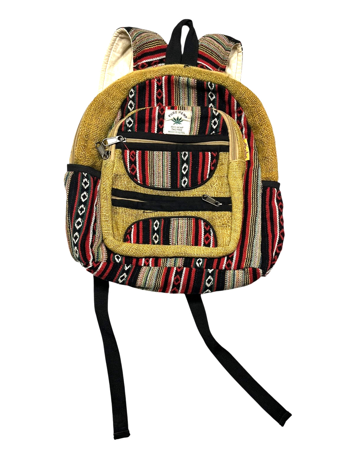 100% PURE HEMP x NEPAL-MADE Colorful/Brown THC-FREE BACKPACK HIke Travel Gym Bag